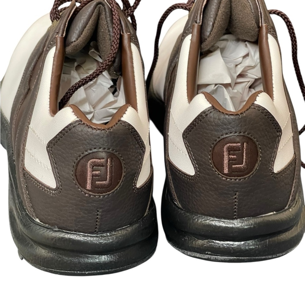 FooJoy Golf white/brown shoes Green Joys Spiked men size 10M - Picture 10 of 16